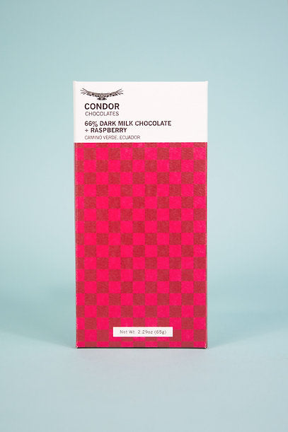 66% Dark Milk Chocolate + Raspberry Bar