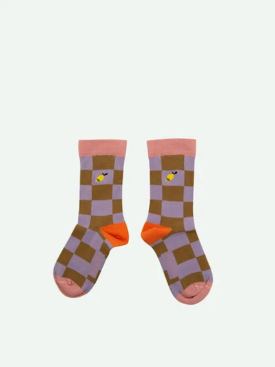 Sticky Lemon Socks | Checkerboard | Soil Green